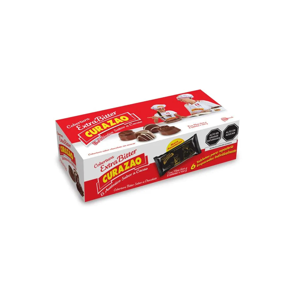 Cobertura bitter Curazao en caja de 600g, ideal para repostería y chocolatería, el auténtico sabor a cacao.